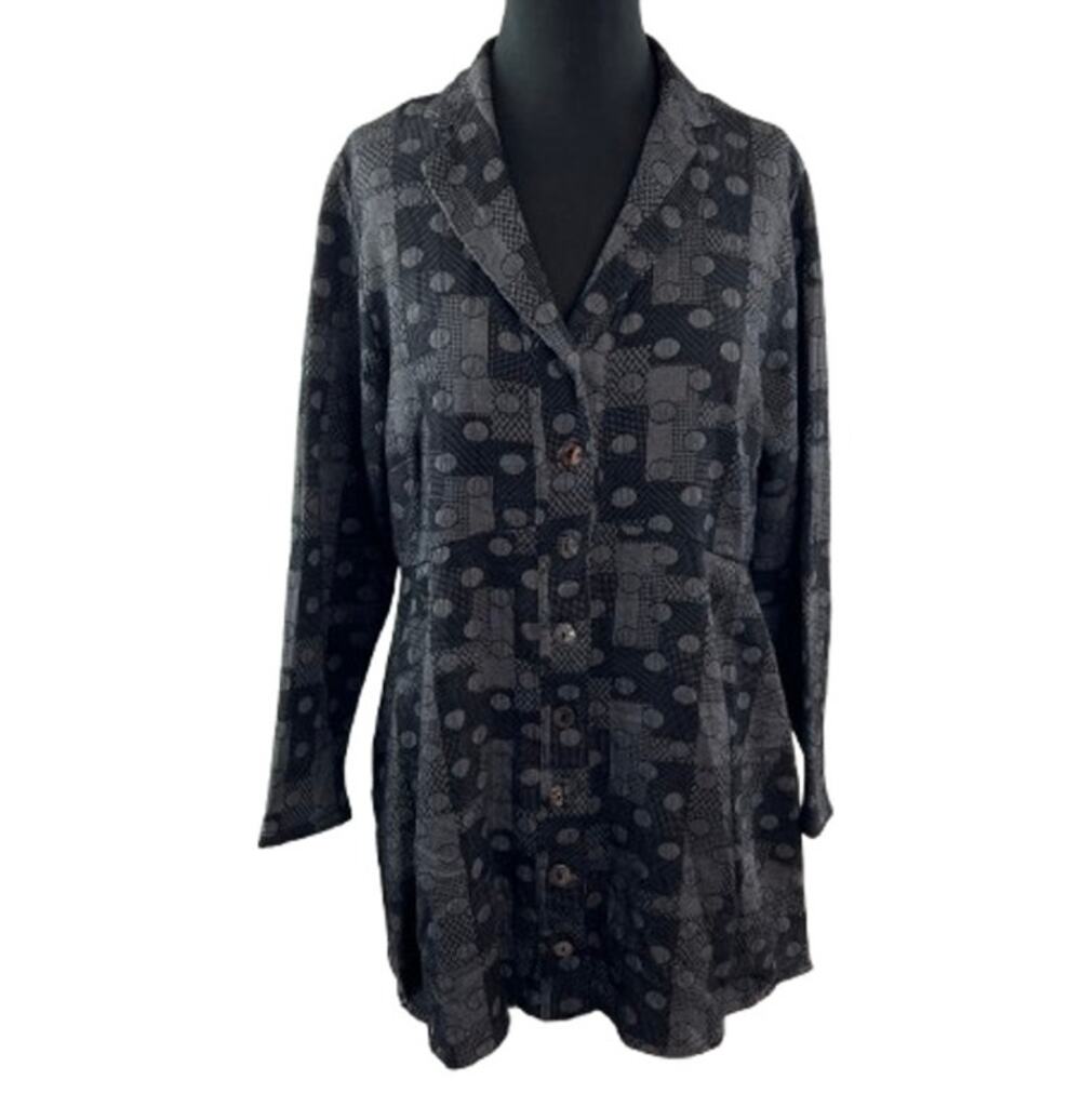 Cut-Loose Gray Black Blazer Jacket Cotton Polka Dot Plaid Notch Lapel Medium M